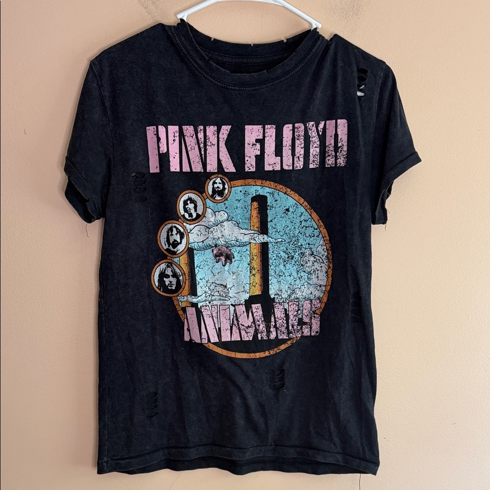 Pink Floyd Black Tee with Pink Logo and Blue Graphic